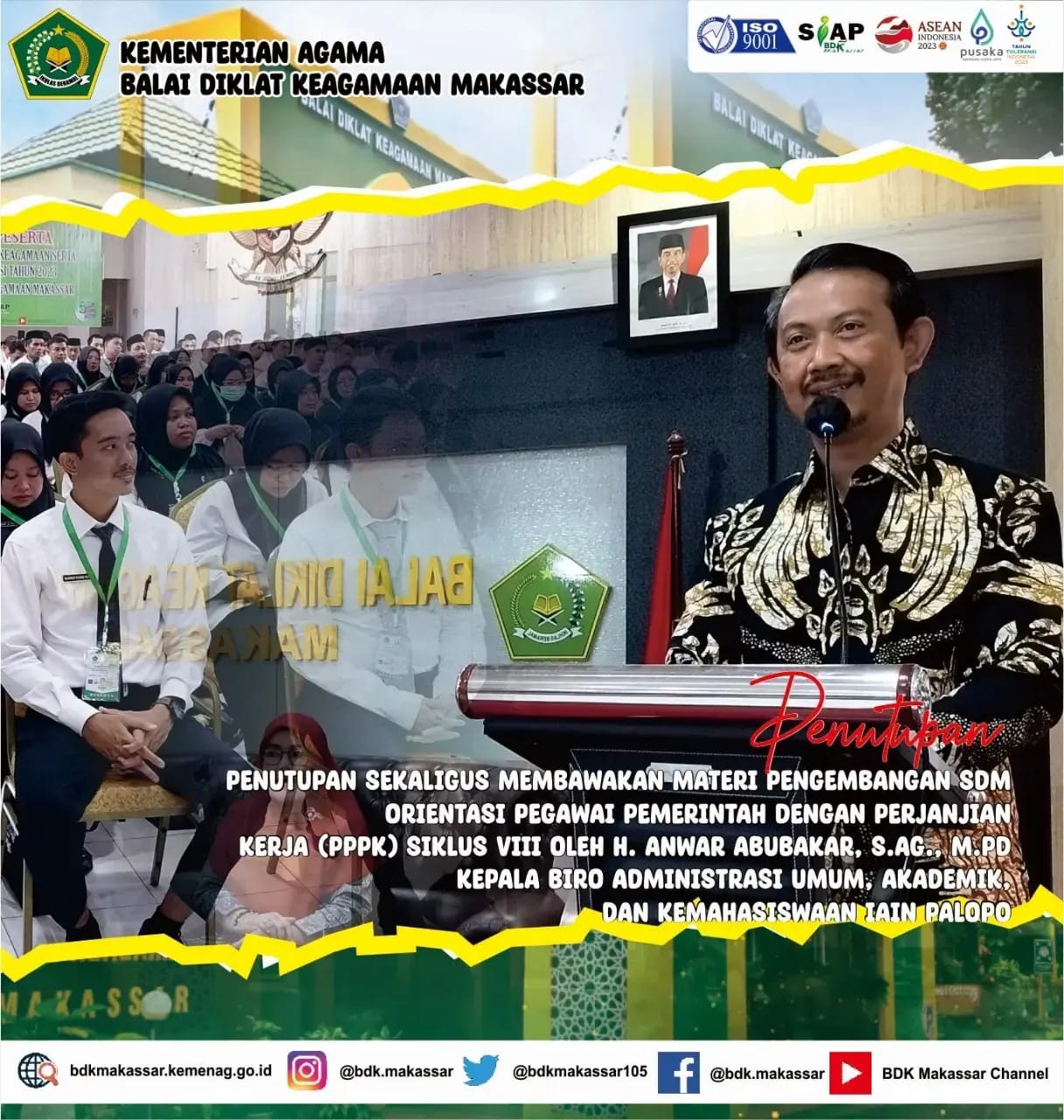 Penutupan Orientasi Pegawai Pemerintah dengan Perjanjian Kerja (PPPK) Periode VIII Tahun 2023 di BDK Makassar