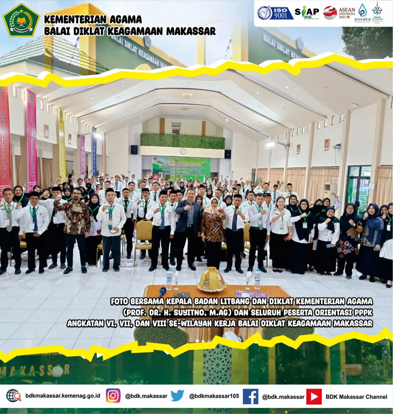 Kepala Badan Litbang dan Diklat Kementerian Agama RI Prof. Dr. H. Suyitno, M.Ag berkesempatan menyapa para peserta Orientasi PPPK di BDK Makassar
