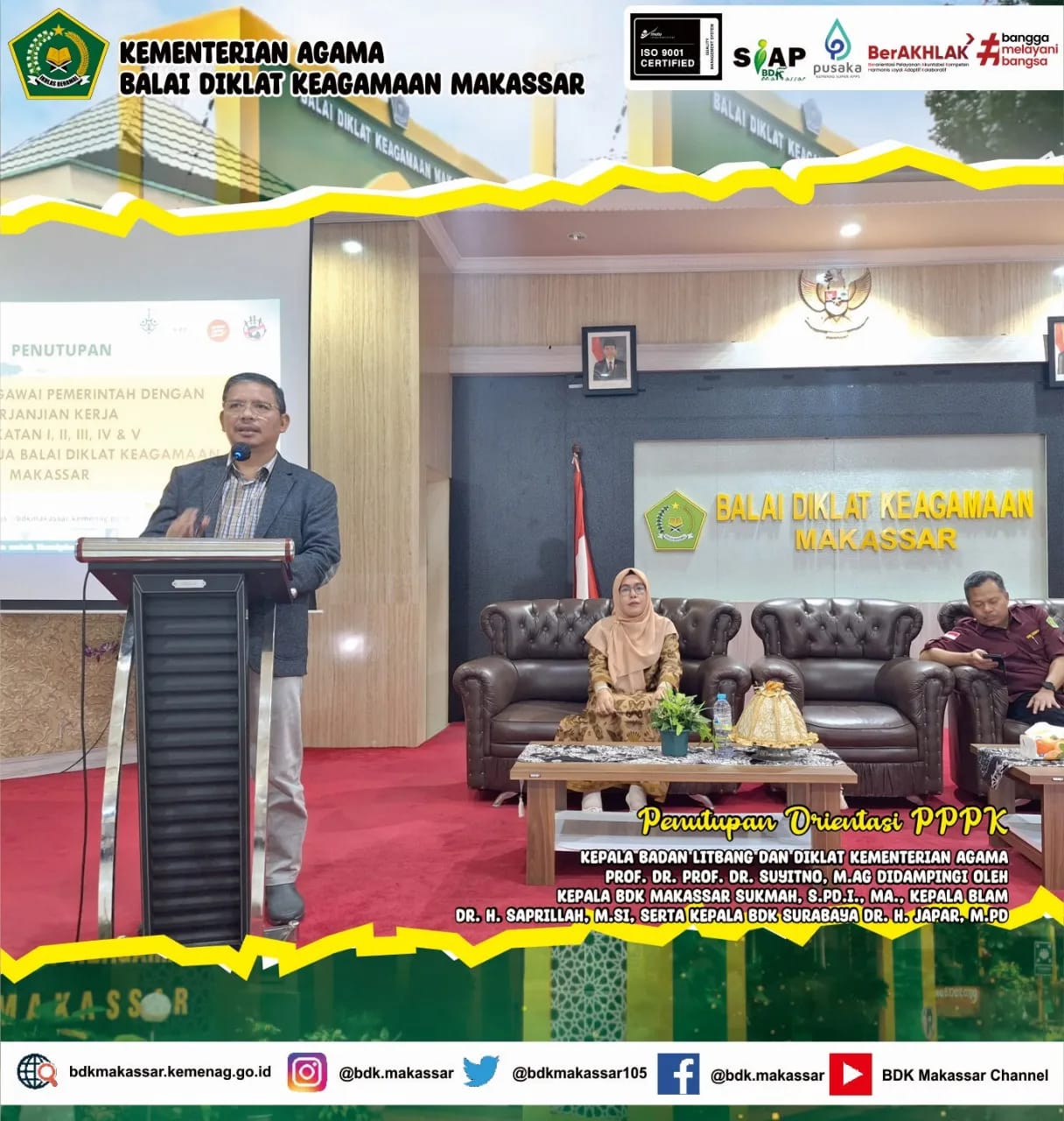  Prof. Suyitno menutup secara resmi Orientasi PPPK Angkatan I,II,III,IV dan V di BDK Makassar