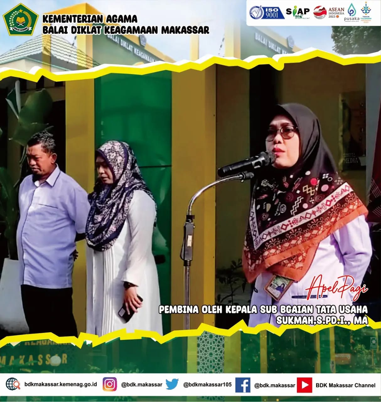 Kasubag TU BDK Makassar, Sukmah Pembina Apel Pagi Senin Perdana di bulan Desember  