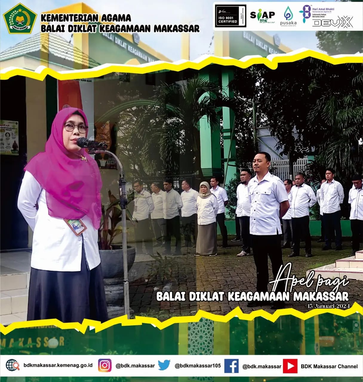 Plt. Kepala BDK Makassar, Sukmah Pembina Apel Senin di BDK Makassar